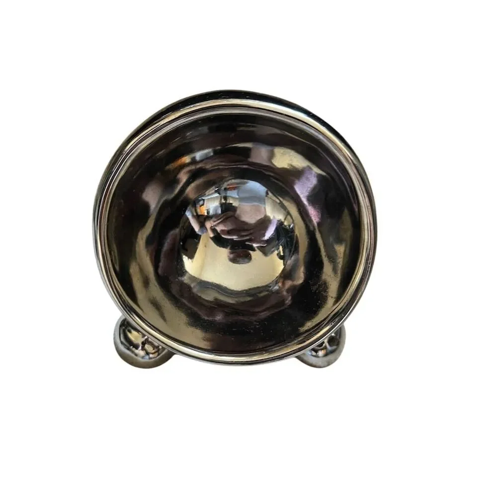 Quirky Footed Ceramic Key Holder Bowl Silver Round Contemporary Design